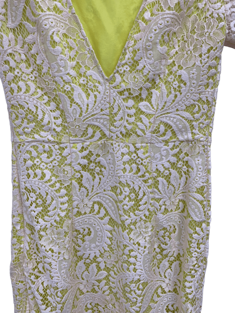 Pinko Yellow Lace V-Neck Dress UK 8 - Reliked Pinko Yellow Lace V-Neck Dress UK 8 - Reliked
