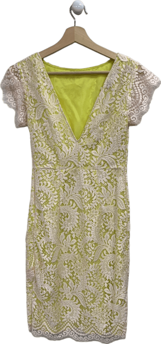 Pinko Yellow Lace V-Neck Dress UK 8 - Reliked Pinko Yellow Lace V-Neck Dress UK 8 - Reliked