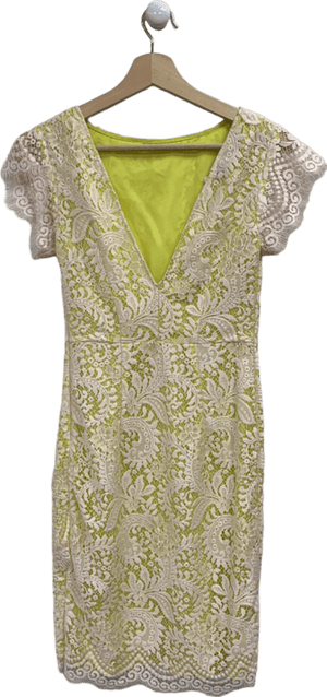 Pinko Yellow Lace V-Neck Dress UK 8