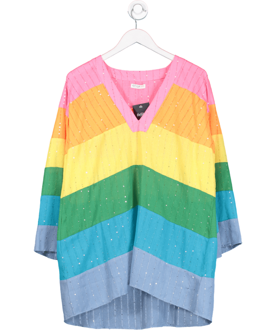 Pitusa Multicoloured Rainbow Stripe Kaftan Tunic One Size - Reliked