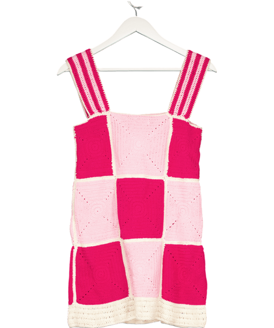 Pitusa Pink Petite Crochet Checkered Lightweight Mini Dress UK XS/S - Reliked