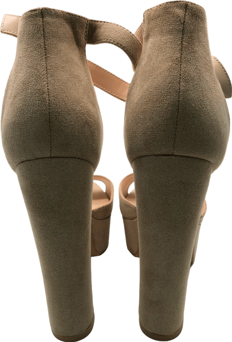 PLT Beige Suede Block High Heel Sandals EU 41 UK 8 - Reliked