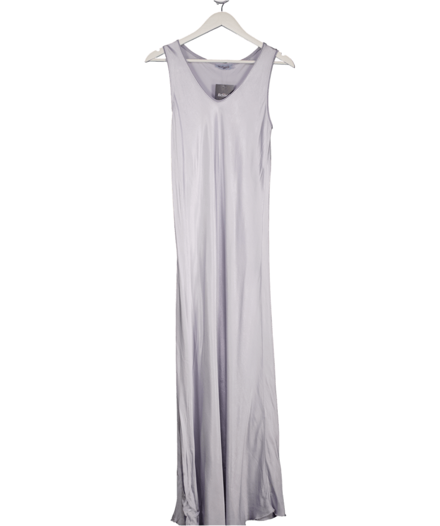 POIS IBIZA Light Grey / Blue Satin Maxi Slip Dress UK S - Reliked