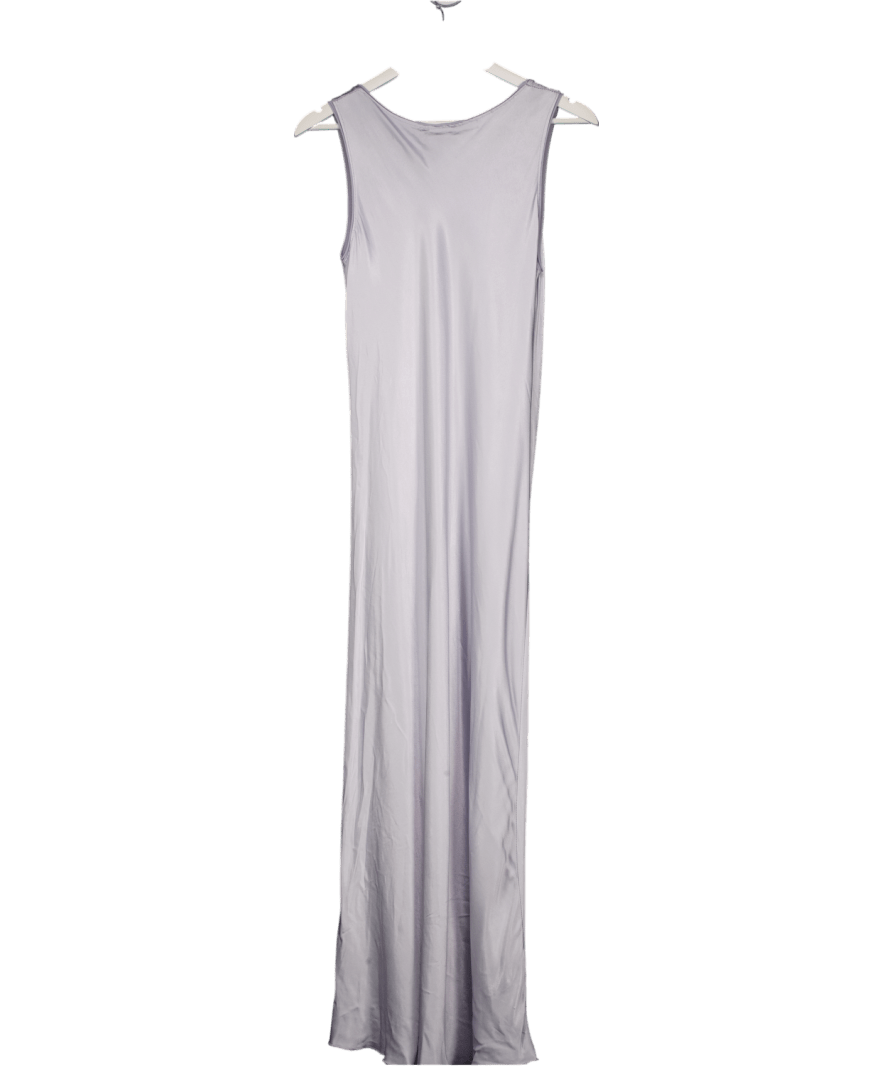 POIS IBIZA Light Grey / Blue Satin Maxi Slip Dress UK S - Reliked