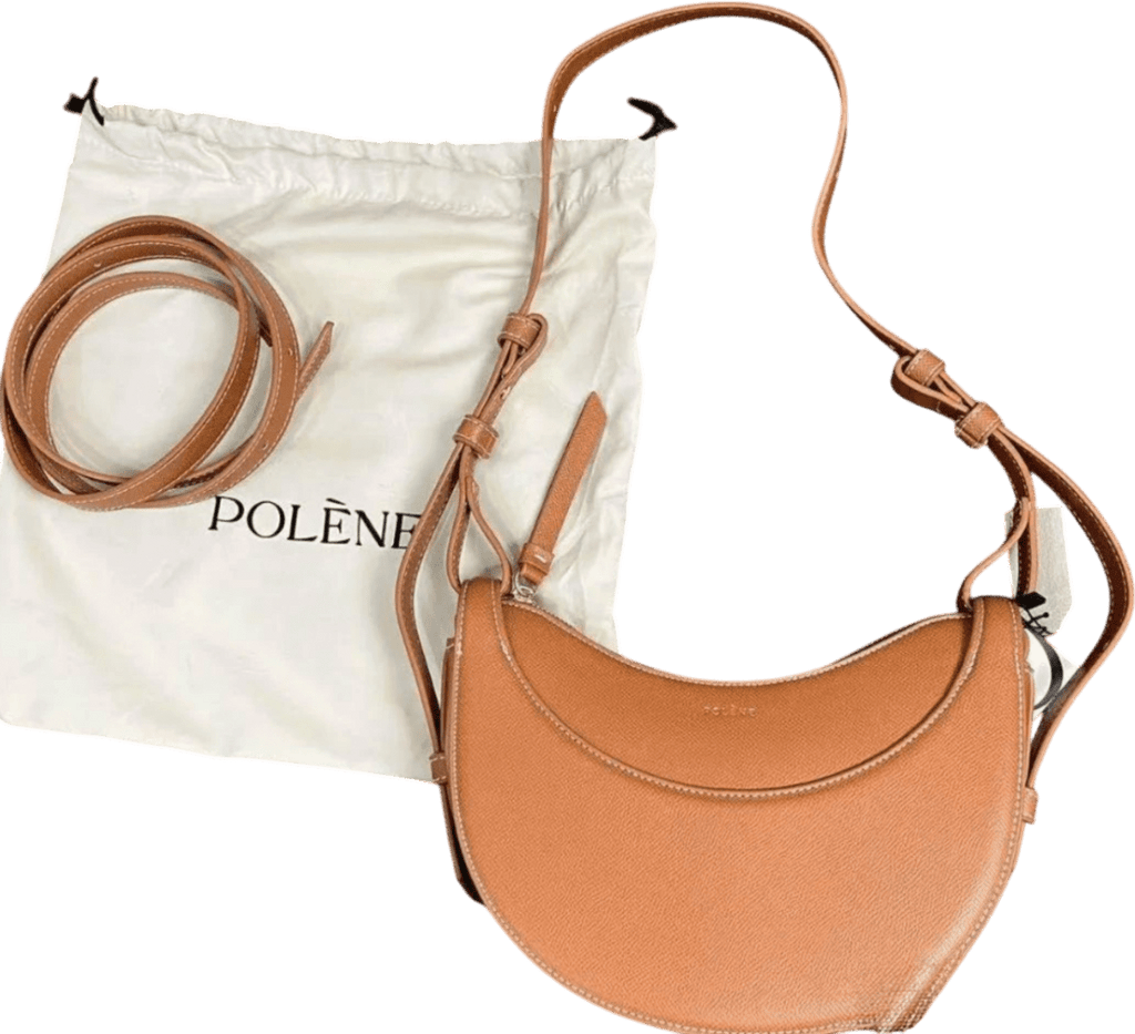 Polene Brown Tan Luxury Leather Half Moon Micro Bag - Reliked