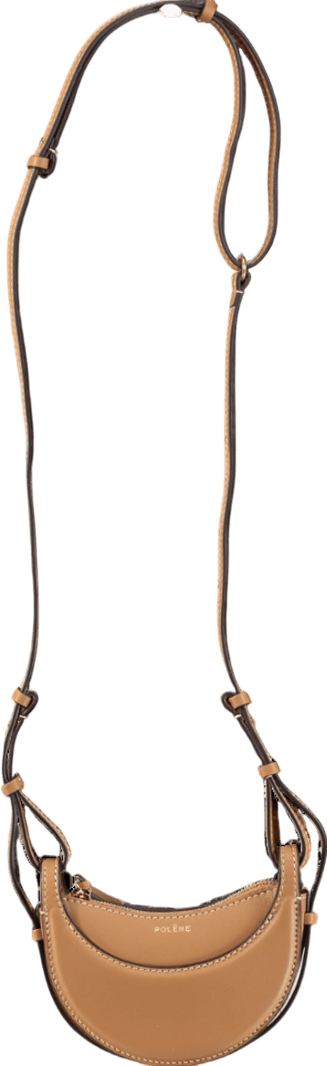 Polene Brown Tan Luxury Leather Half Moon Micro Bag - Reliked