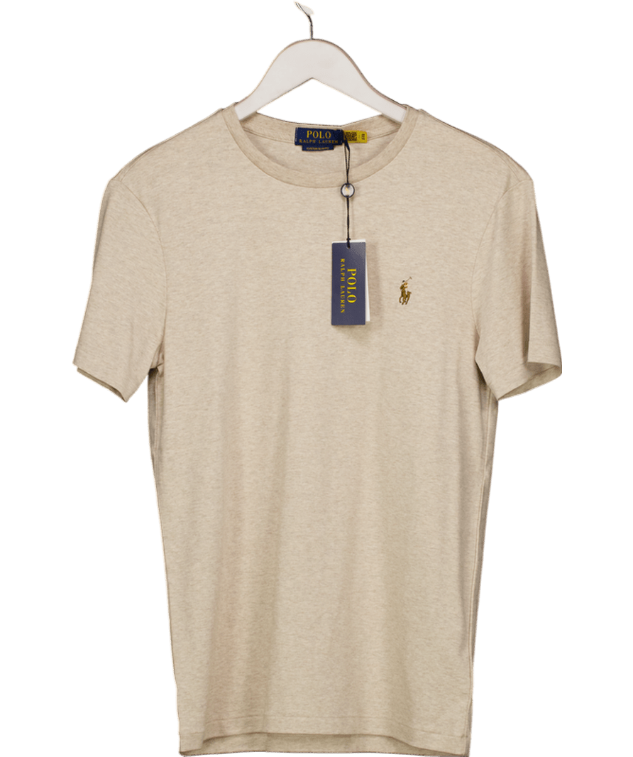 Polo Ralph Lauren Beige Marl Slim Fit Jersey Crewneck T-shirt UK S - Reliked
