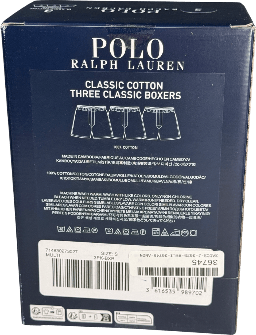 Polo Ralph Lauren Blue Classic Cotton Boxer Shorts - Blue/ Polo Pony/print (pack Of 3) UK S - Reliked