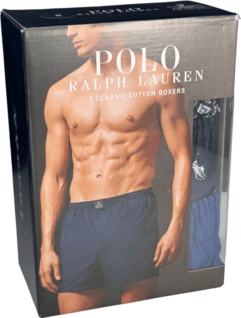 Polo Ralph Lauren Blue Classic Cotton Boxer Shorts - Blue/ Polo Pony/print (pack Of 3) UK S - Reliked