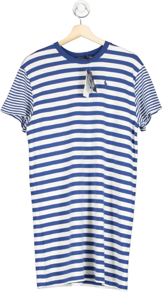 Polo Ralph Lauren Blue Striped Embroidered Polo Pony Logo T-Shirt Dress UK XL - Reliked
