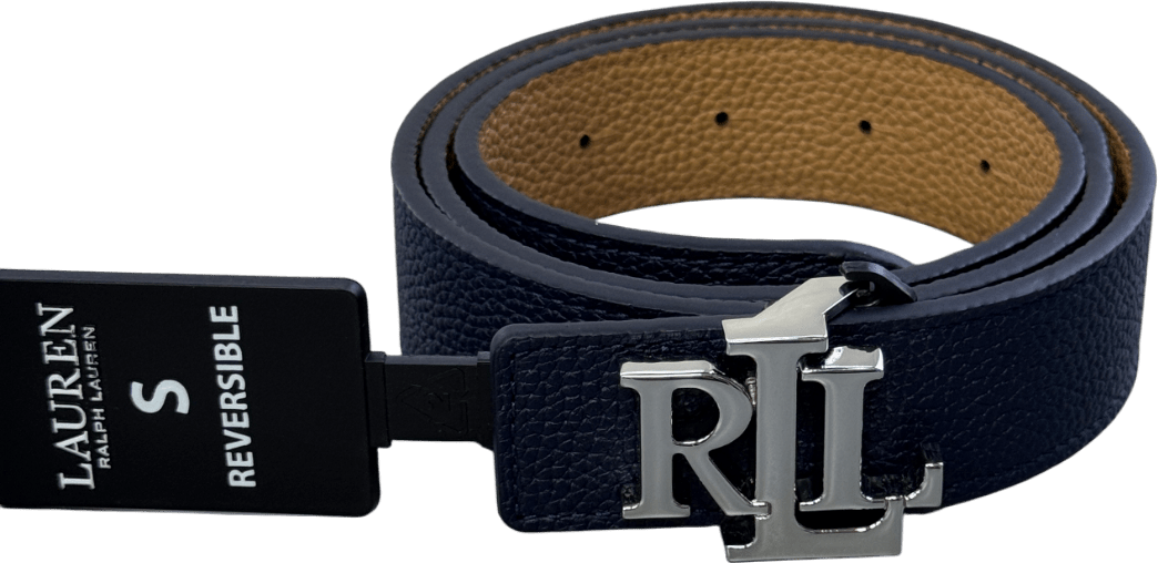 Polo Ralph Lauren Brown / Navy Blue Reversible Leather Logo Belt With Silver Hardware. UK S - Reliked