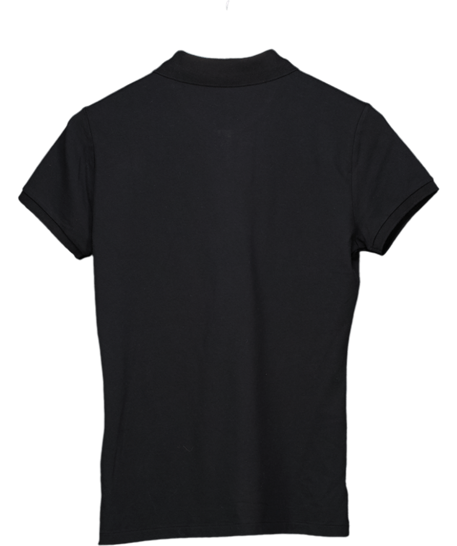 Polo Ralph Lauren Classic Black Slim Fit Polo Top With White Embroidered Pony Logo UK M - Reliked