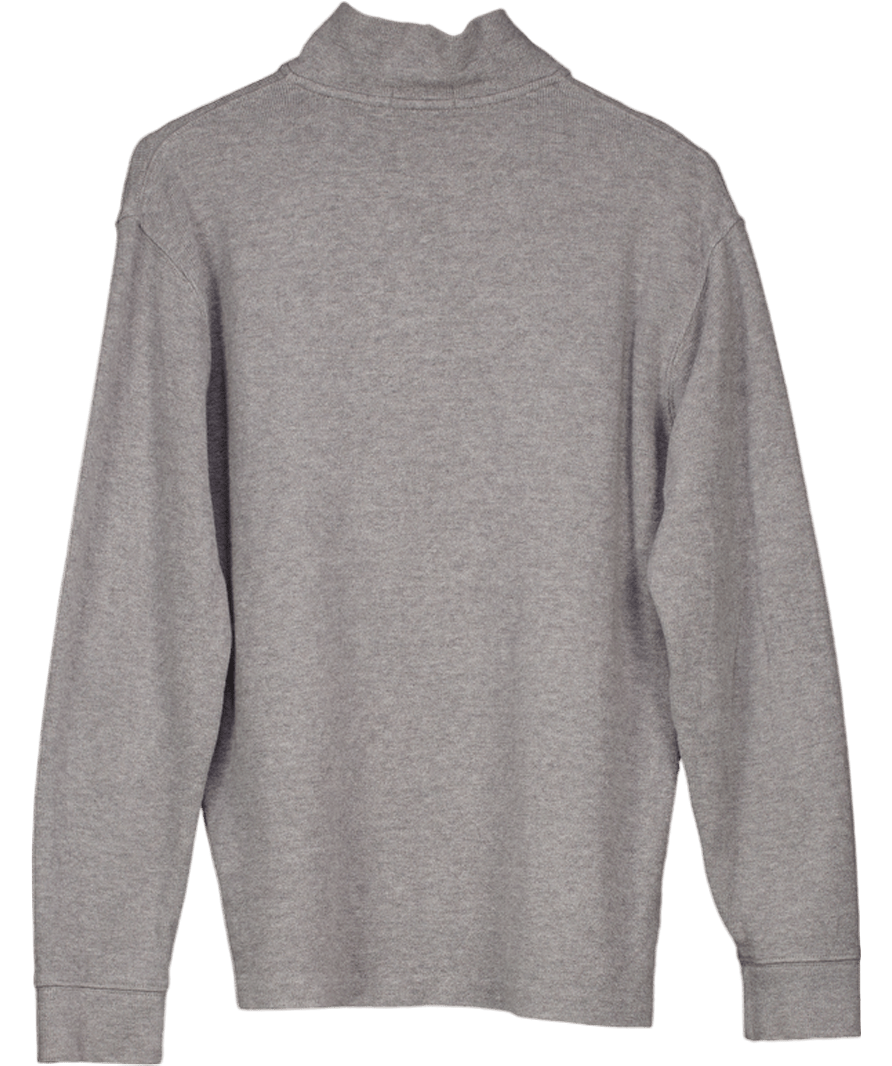 Polo Ralph Lauren Grey Ribbed Quarter Zip Cotton Long Sleeve Top UK M - Reliked