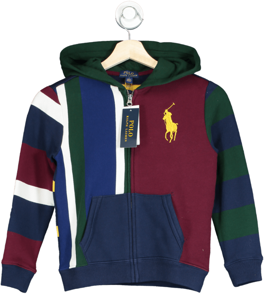 Polo Ralph Lauren Multicoloured Colour Block Large Polo Player Logo Zip Hoodie 7 Years - Reliked