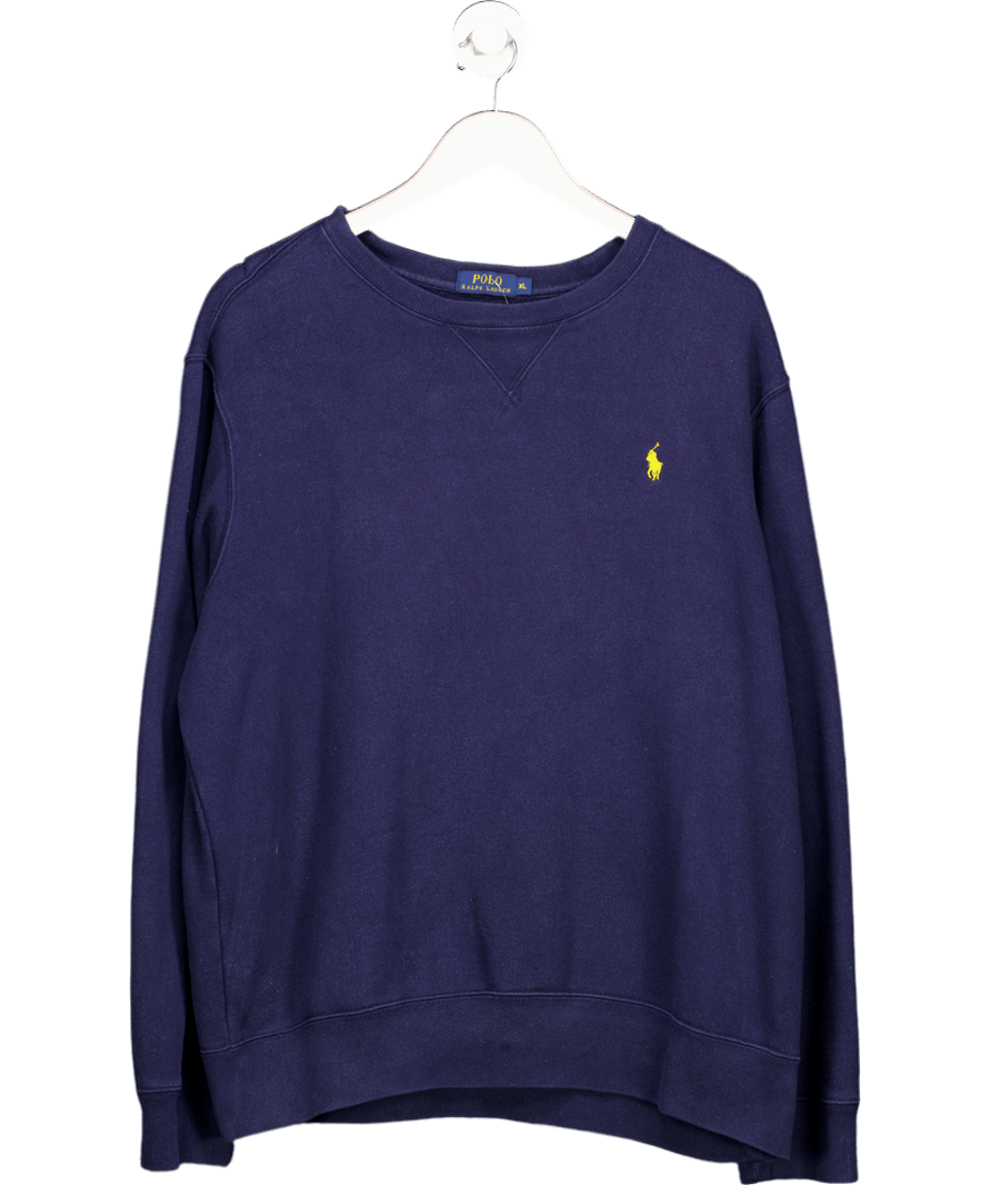 Polo Ralph Lauren Navy Blue Polo Logo Classic Crew Neck Sweatshirt UK XL - Reliked