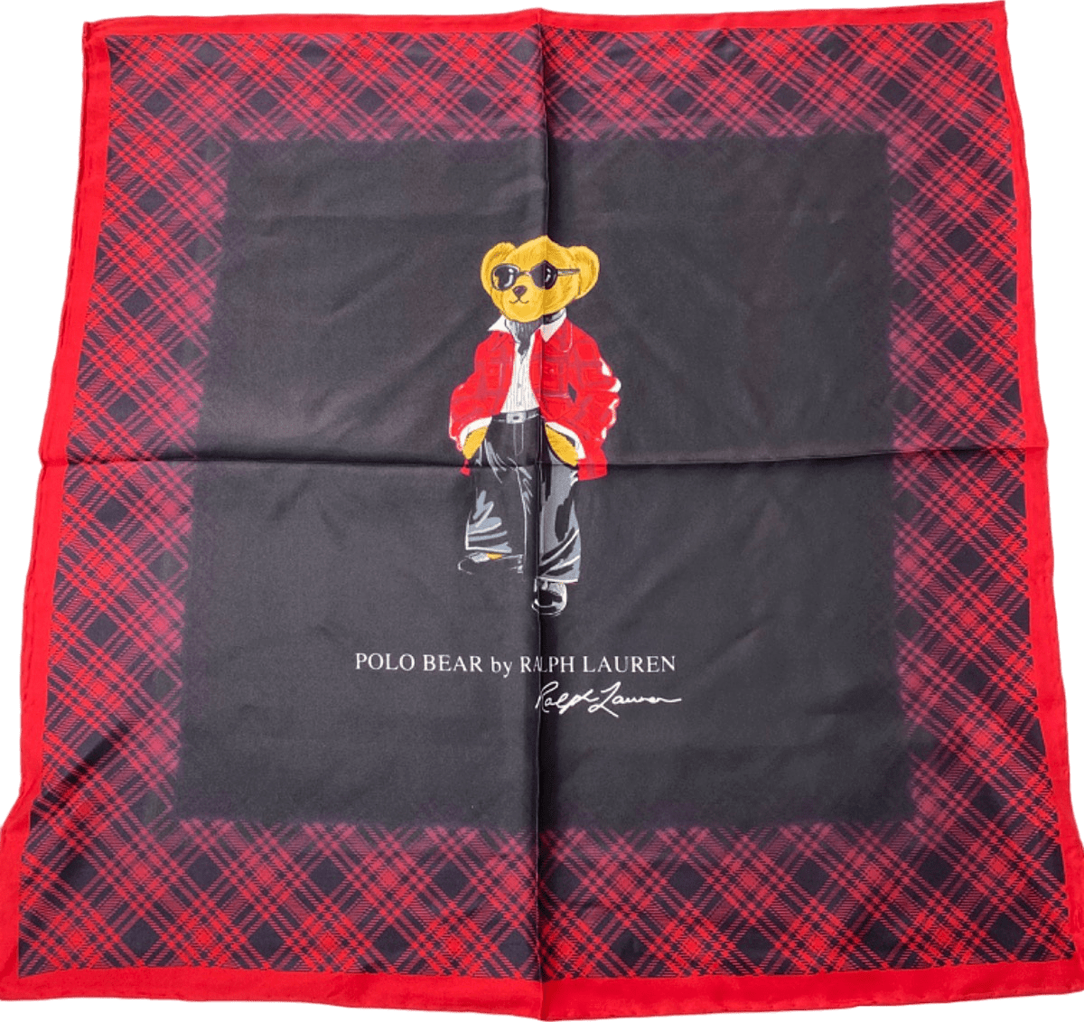 Polo Ralph Lauren Plaid Holiday Bear 100% Silk Scarf - Reliked