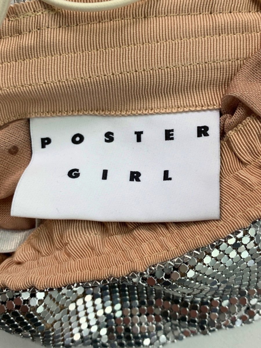 Poster Girl Silver Sequin Crop Top with Lace - up Back UK S - Reliked