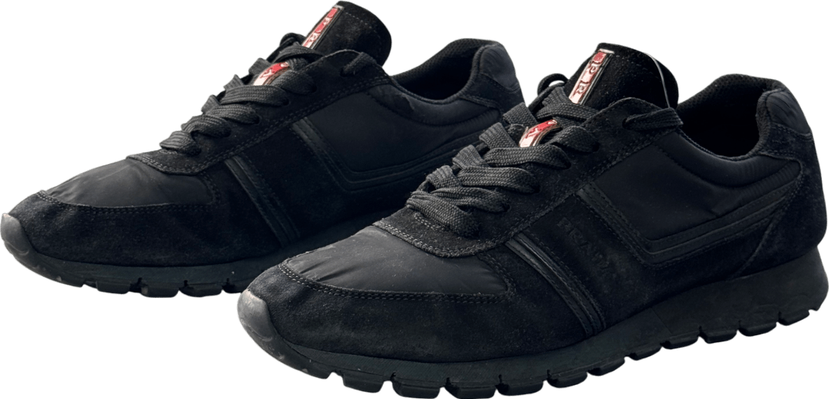 Prada Black Suede Leather And Fabric Trainers UK 9 EU 43 👞 - Reliked