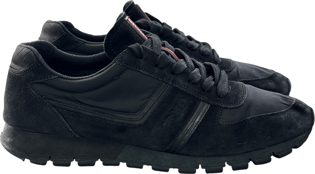 Prada Black Suede Leather And Fabric Trainers UK 9 EU 43 👞 - Reliked