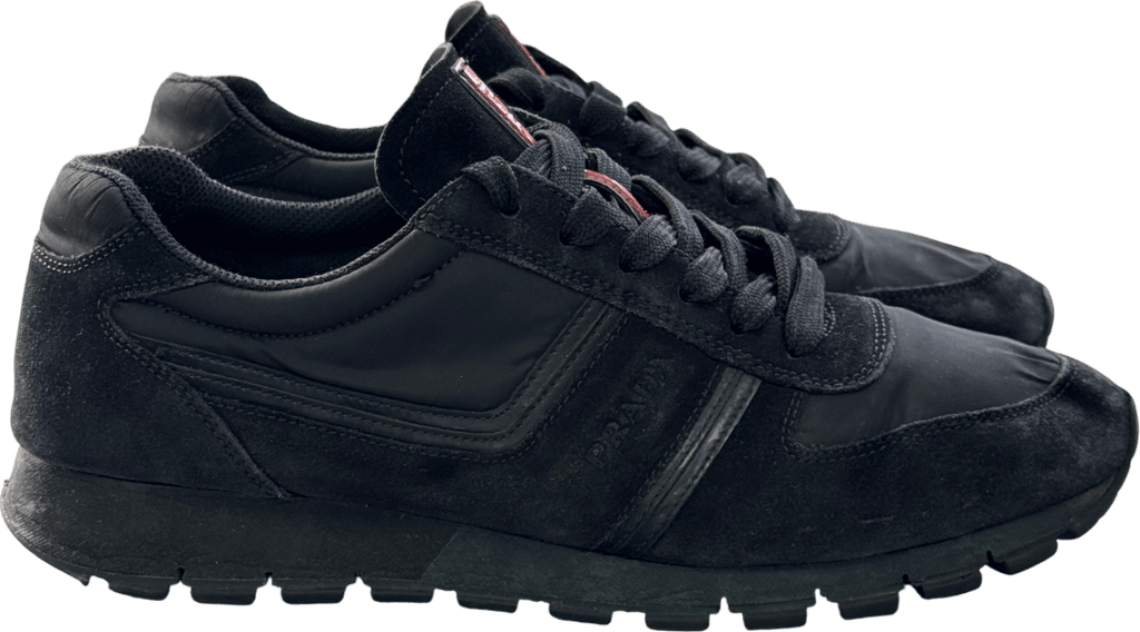 Prada Black Suede Leather And Fabric Trainers UK 9 EU 43 👞 - Reliked