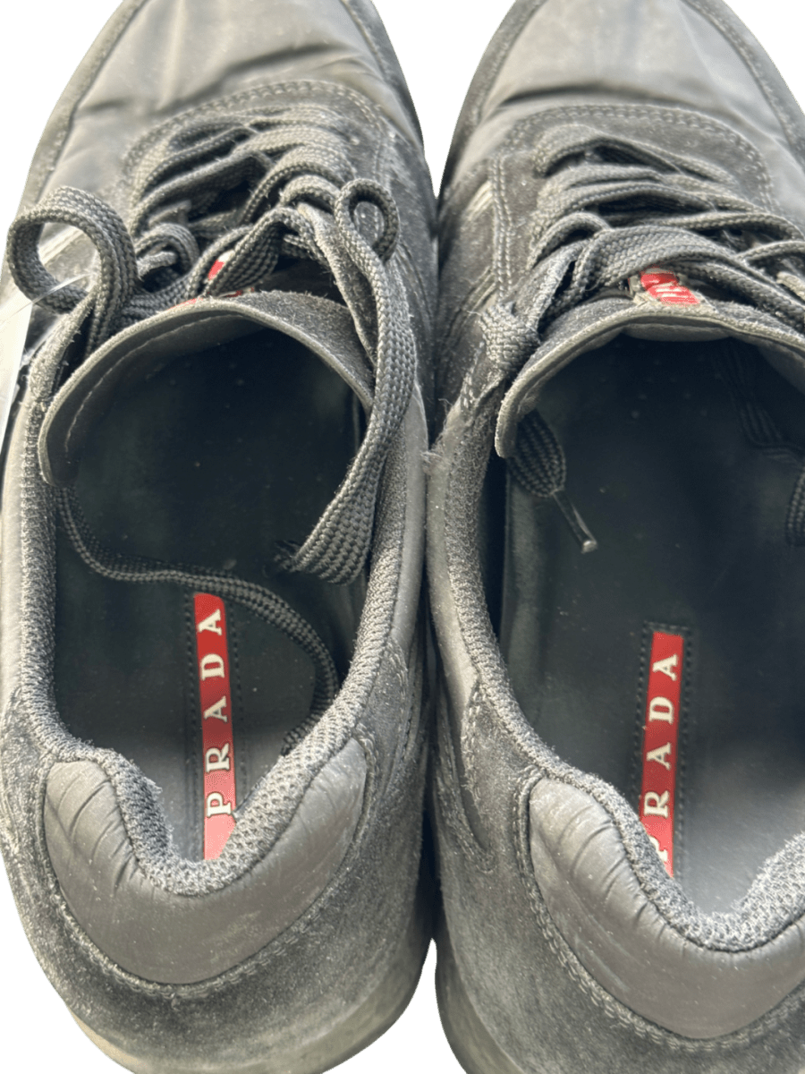 Prada Black Suede Leather And Fabric Trainers UK 9 EU 43 👞 - Reliked