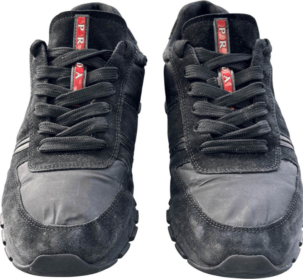 Prada Black Suede Leather And Fabric Trainers UK 9 EU 43 👞 - Reliked