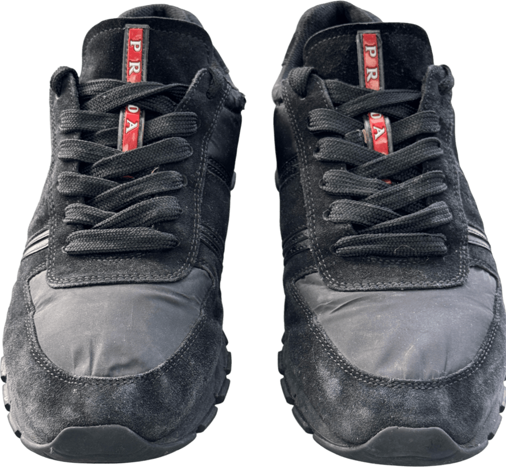 Prada Black Suede Leather And Fabric Trainers UK 9 EU 43 👞 - Reliked