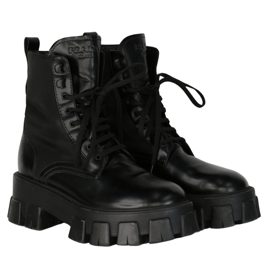 Prada Monolith Combat Boots In Black Leather And Nylon UK 5 EU 38 👠 - Reliked