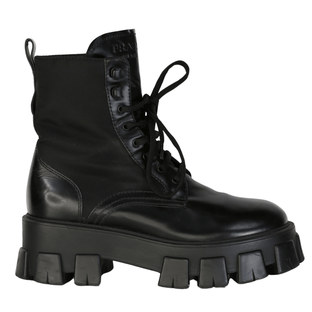 Prada Monolith Combat Boots In Black Leather And Nylon UK 5 EU 38 👠 - Reliked
