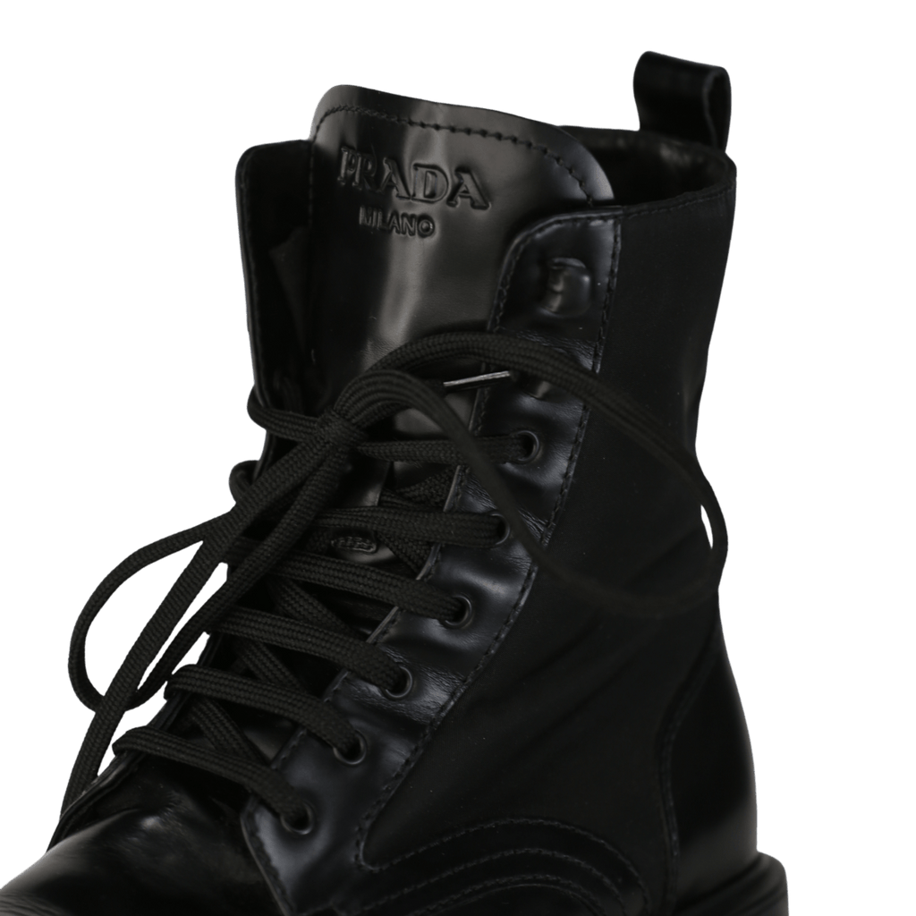 Prada Monolith Combat Boots In Black Leather And Nylon UK 5 EU 38 👠 - Reliked
