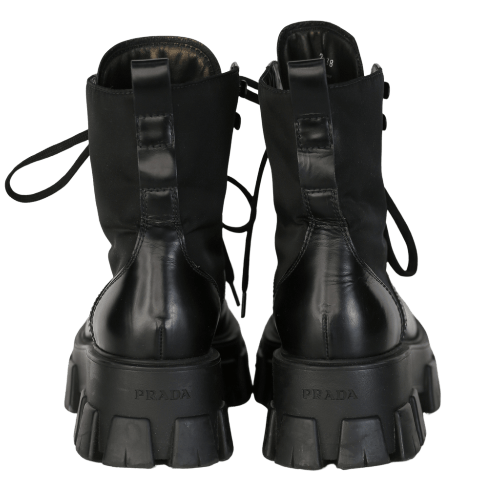 Prada Monolith Combat Boots In Black Leather And Nylon UK 5 EU 38 👠 - Reliked