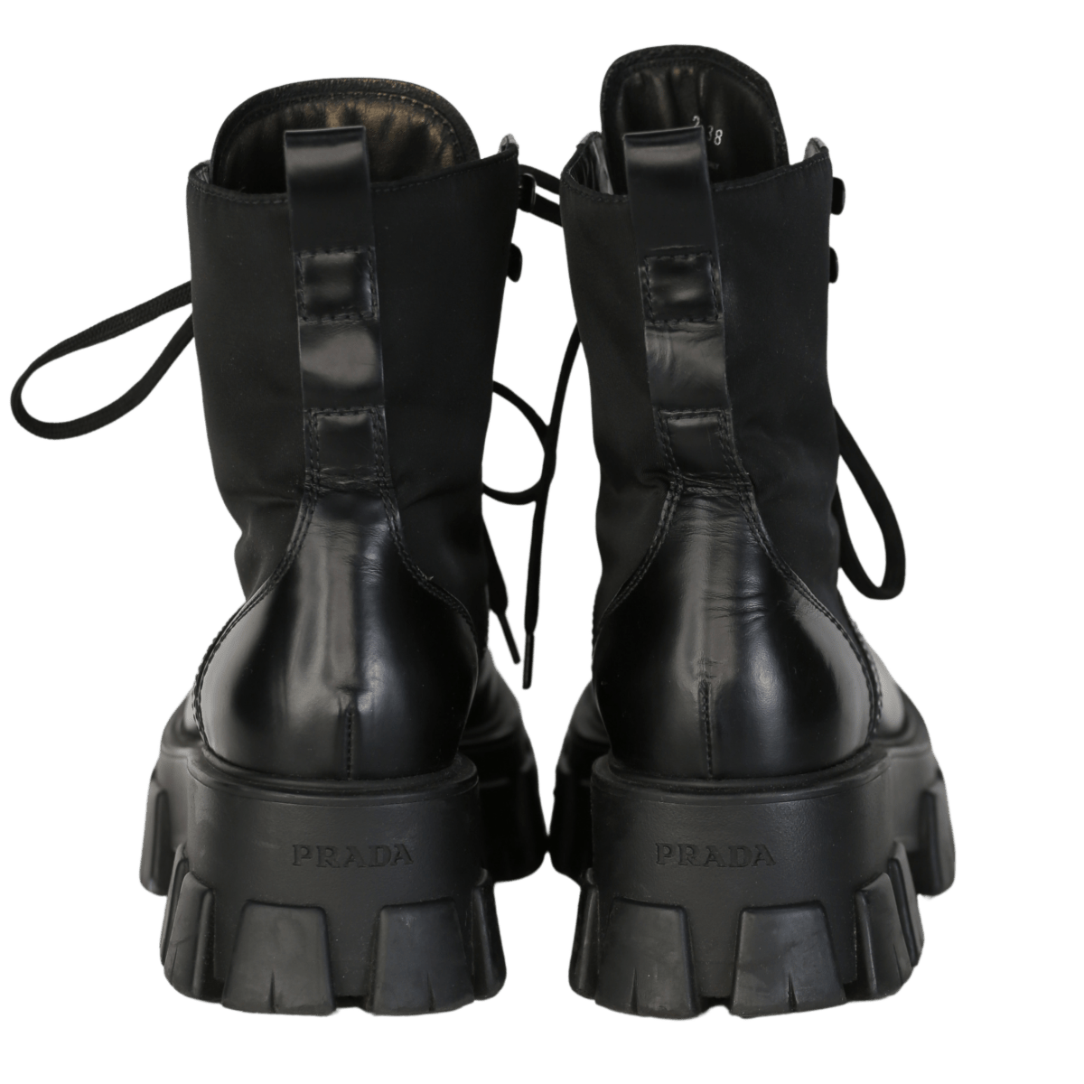 Prada Monolith Combat Boots In Black Leather And Nylon UK 5 EU 38 👠 - Reliked