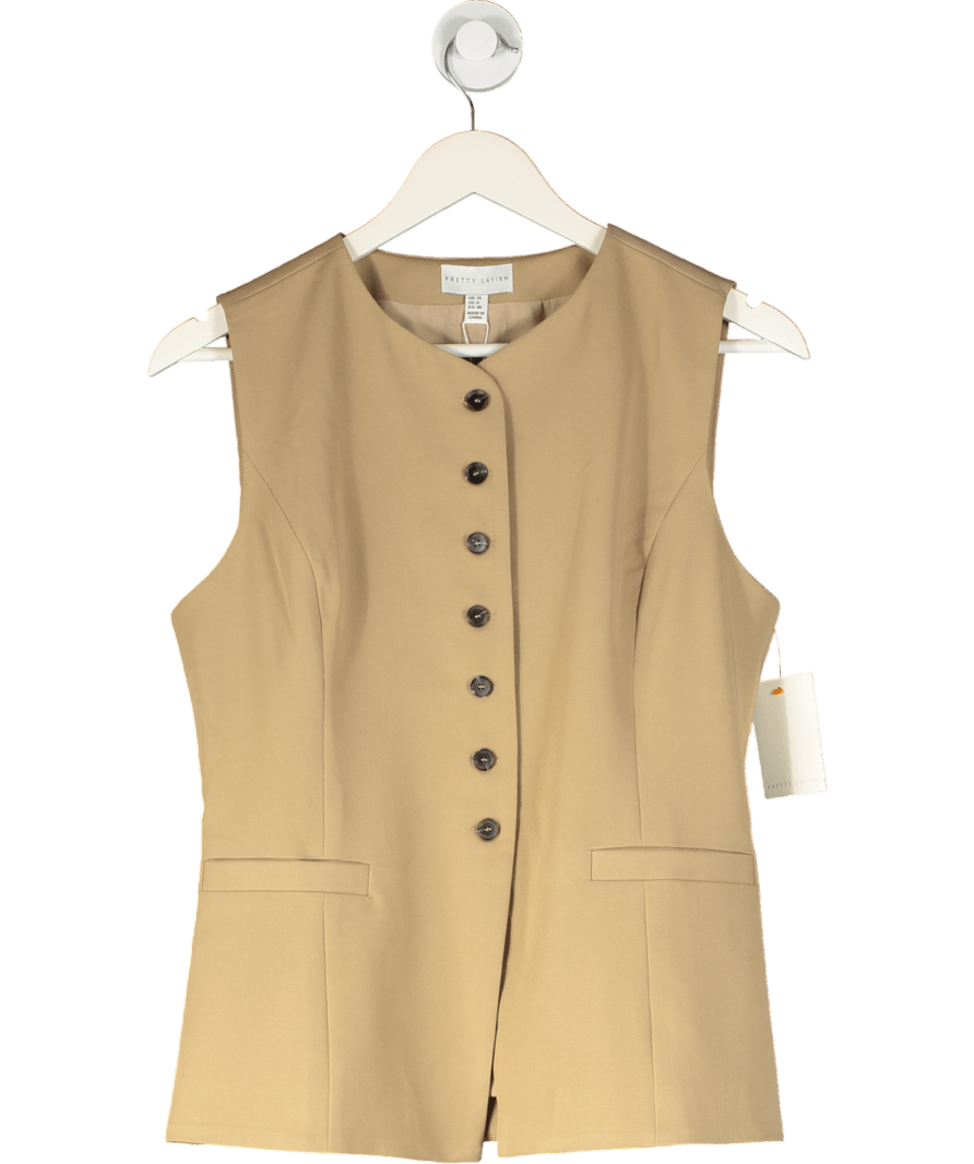PRETTY LAVISH Beige Jean Buttoned Down Waistcoat Top UK 10 - Reliked