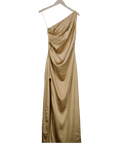 PRETTY LAVISH Beige Juliet Ruched Maxi Bridesmaid Dress UK 6 - Reliked