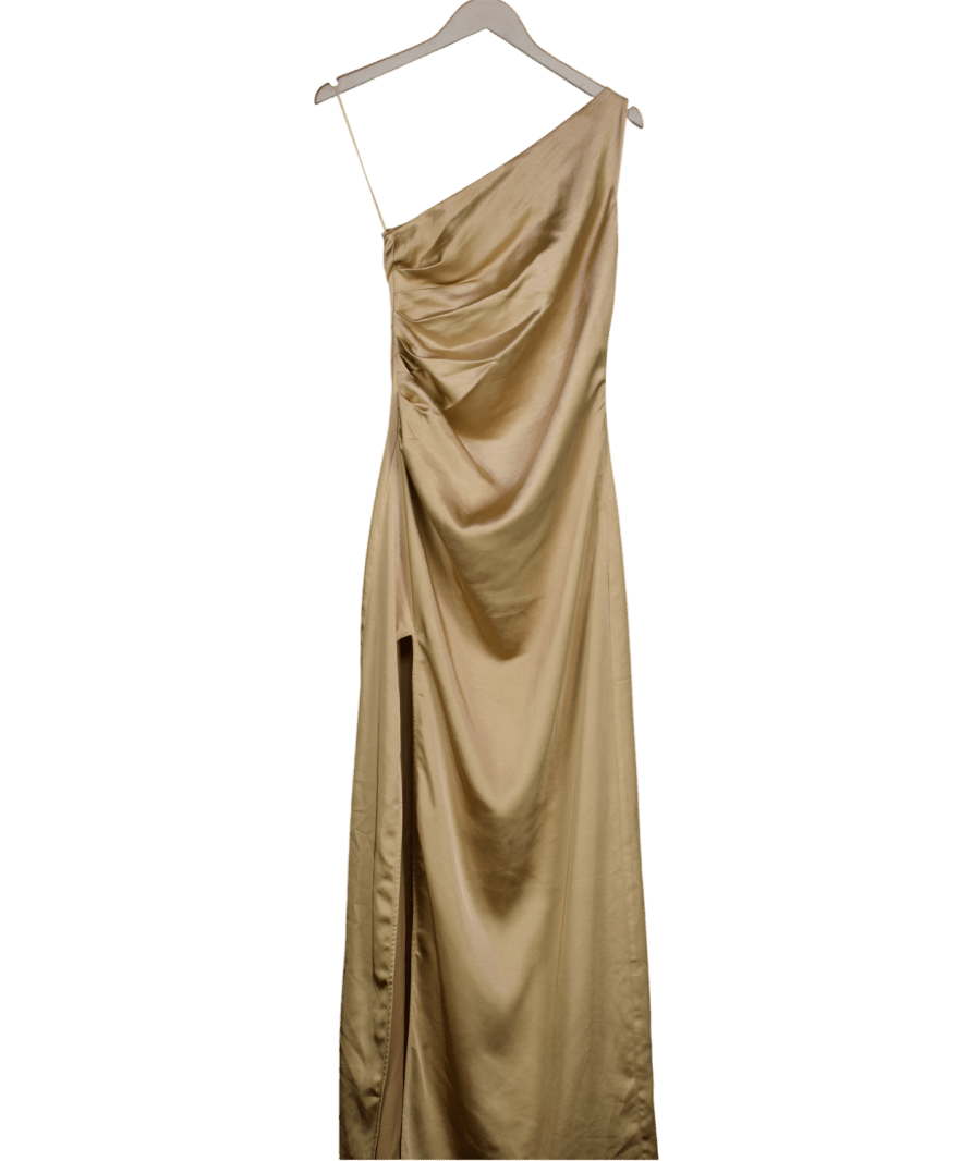 PRETTY LAVISH Beige Juliet Ruched Maxi Bridesmaid Dress UK 6 - Reliked