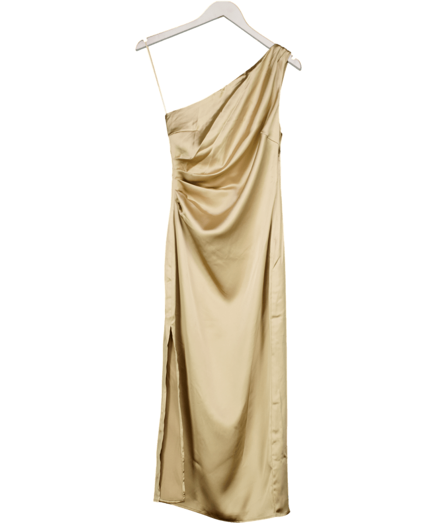 PRETTY LAVISH Beige Juliet Ruched Maxi Bridesmaid Dress UK 6 - Reliked