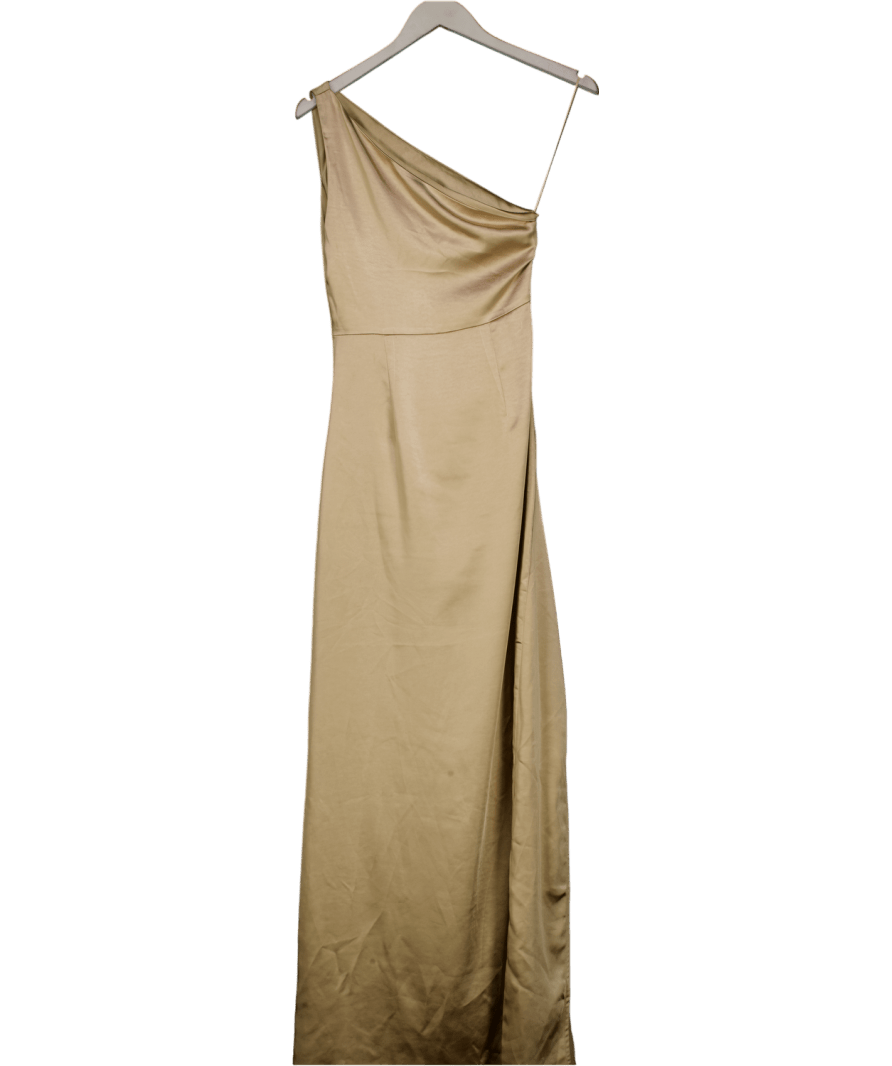 PRETTY LAVISH Beige Juliet Ruched Maxi Bridesmaid Dress UK 6 - Reliked