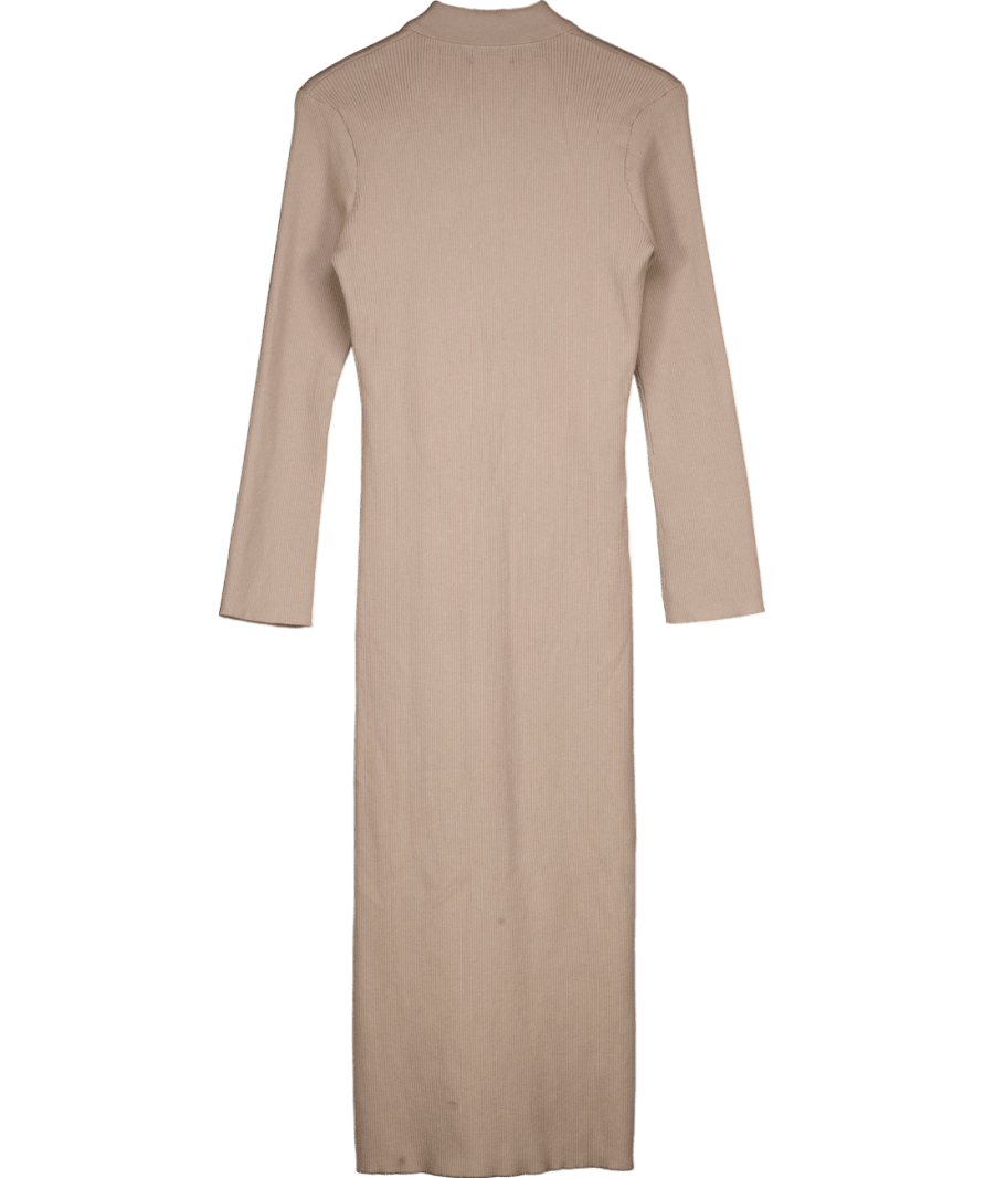 PRETTY LAVISH Beige Lennox Buttoned Knit Midaxi Dress UK M - Reliked