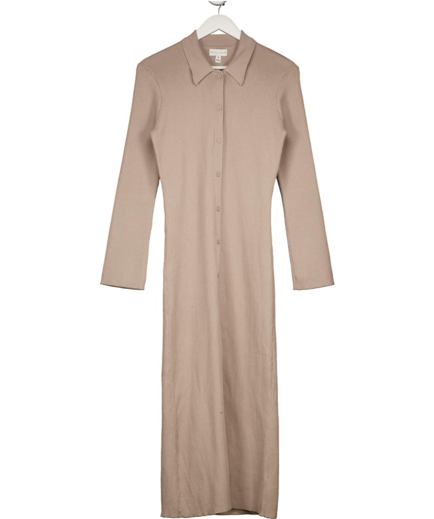 PRETTY LAVISH Beige Lennox Buttoned Knit Midaxi Dress UK M - Reliked