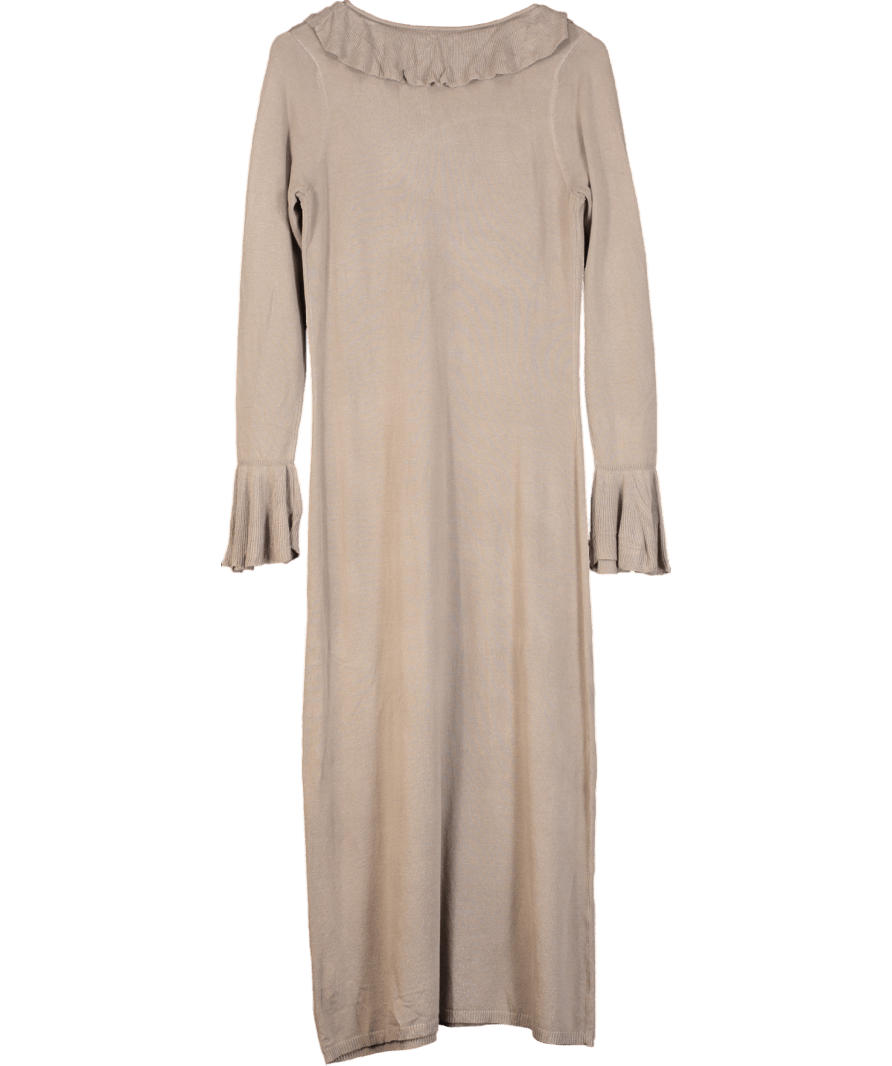 PRETTY LAVISH Beige Ruffle Front Knit Midaxi Dress UK M - Reliked