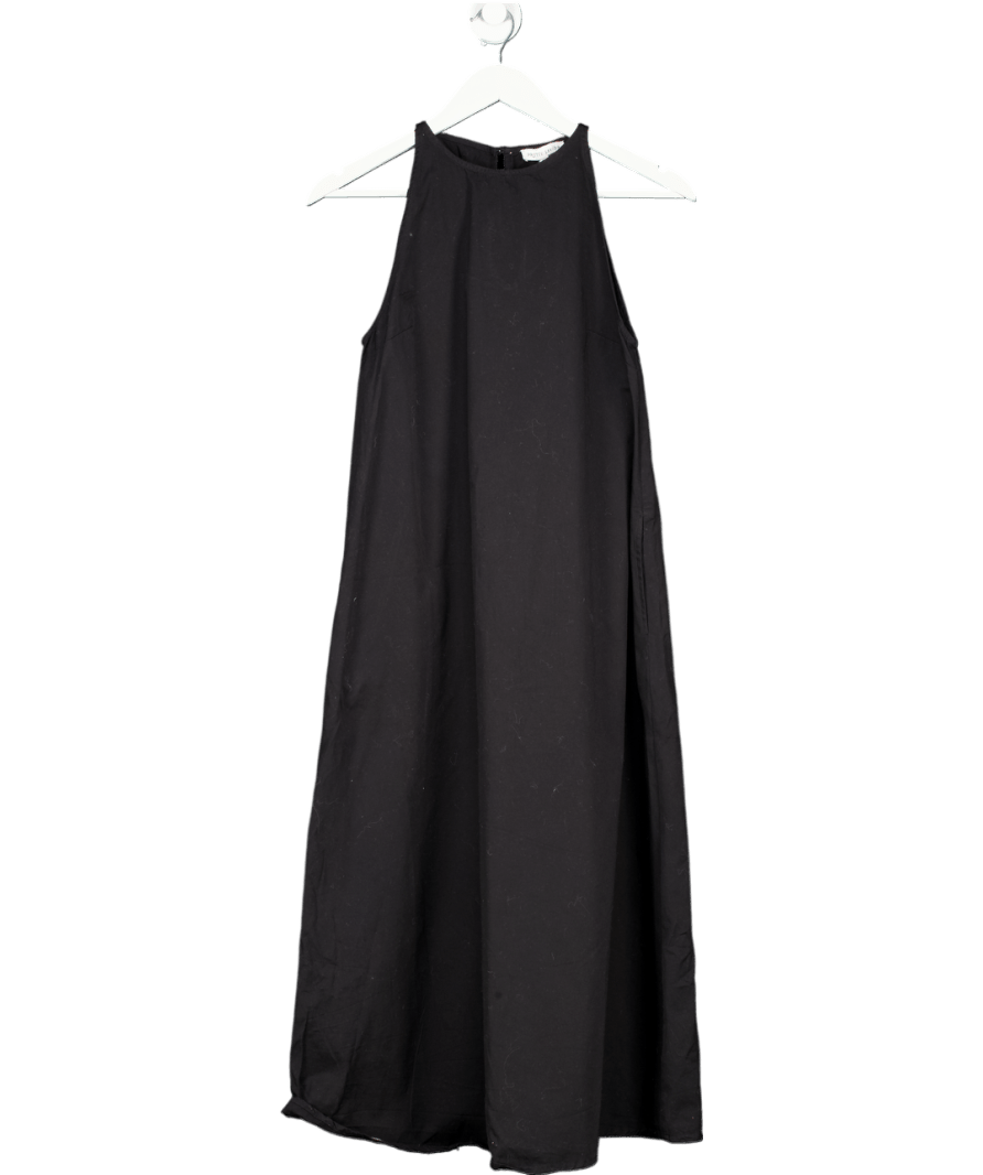PRETTY LAVISH Black 100% Organic Cotton A - line Midi Dress UK S - Reliked