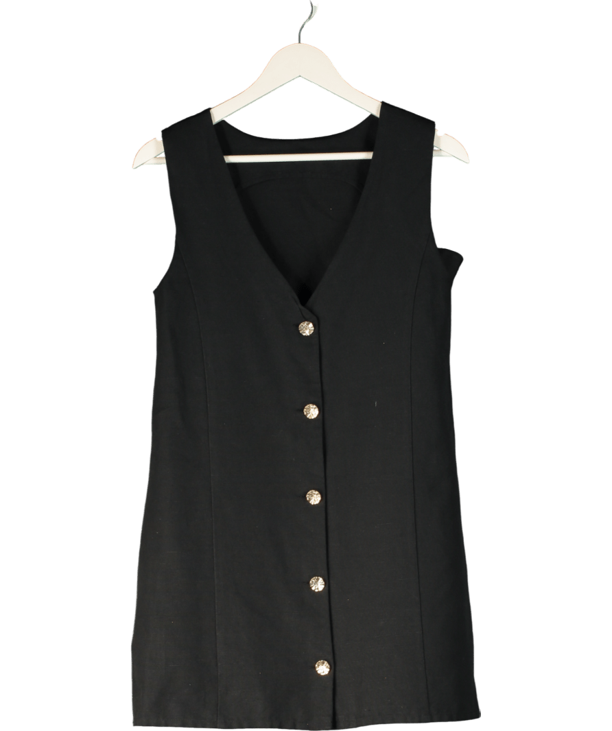PRETTY LAVISH Black Darla Reversible Button Mini Dress UK 8 - Reliked