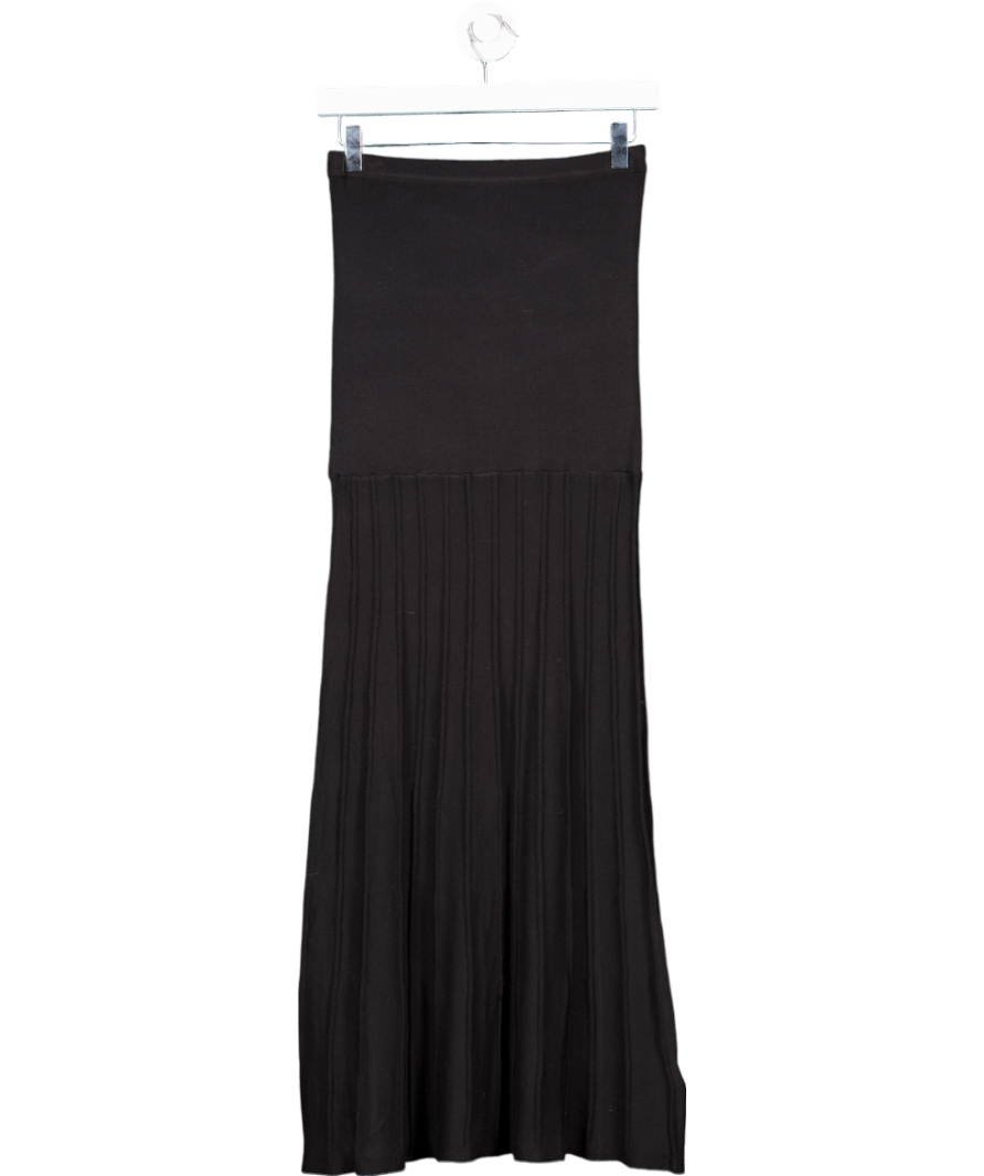 PRETTY LAVISH Black Pleated Knit Maxi Skirt UK XS - Reliked