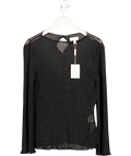 PRETTY LAVISH Black Sheer Plisse Top UK 12 - Reliked