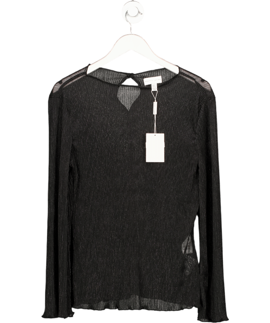 PRETTY LAVISH Black Sheer Plisse Top UK 12 - Reliked