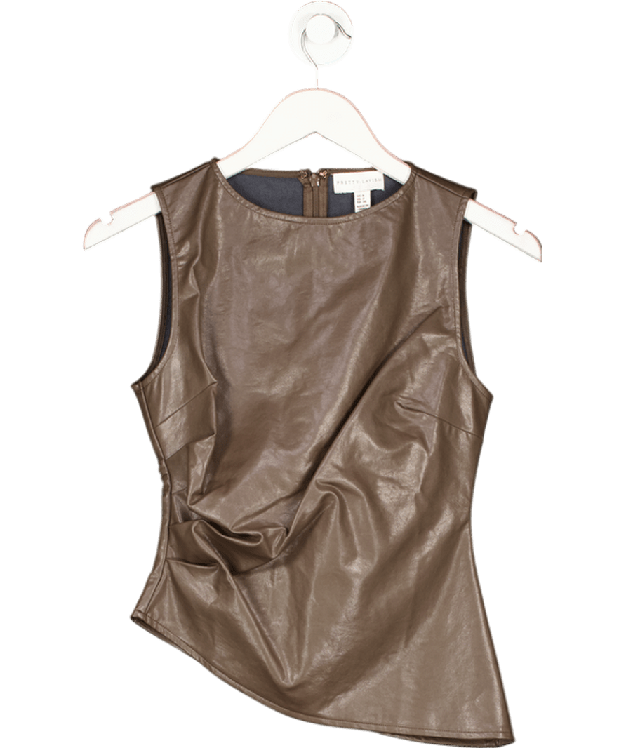 PRETTY LAVISH Brown Maeve High Neck Faux Leather Top UK 6 - Reliked