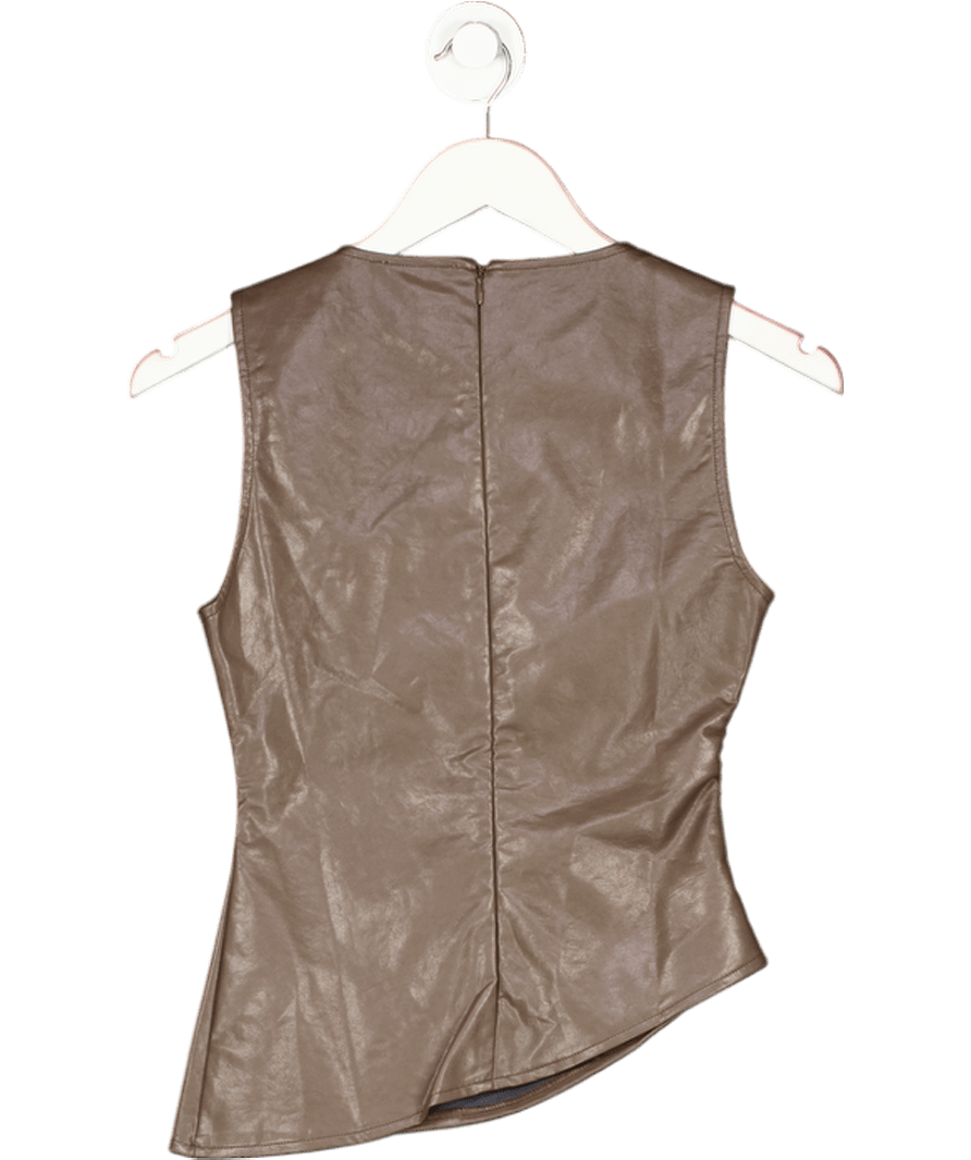 PRETTY LAVISH Brown Maeve High Neck Faux Leather Top UK 6 - Reliked