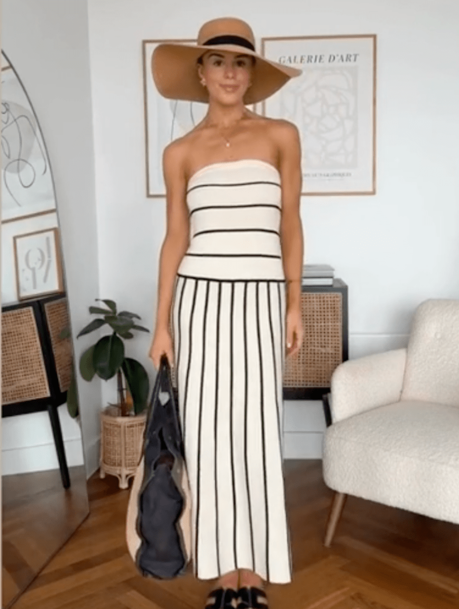 PRETTY LAVISH Cream Serena Bandeau Contrast Stripe Knit Midaxi Dress UK S - Reliked