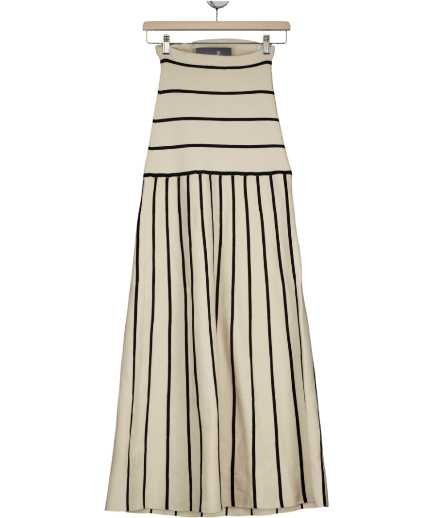 PRETTY LAVISH Cream Serena Bandeau Contrast Stripe Knit Midaxi Dress UK S - Reliked