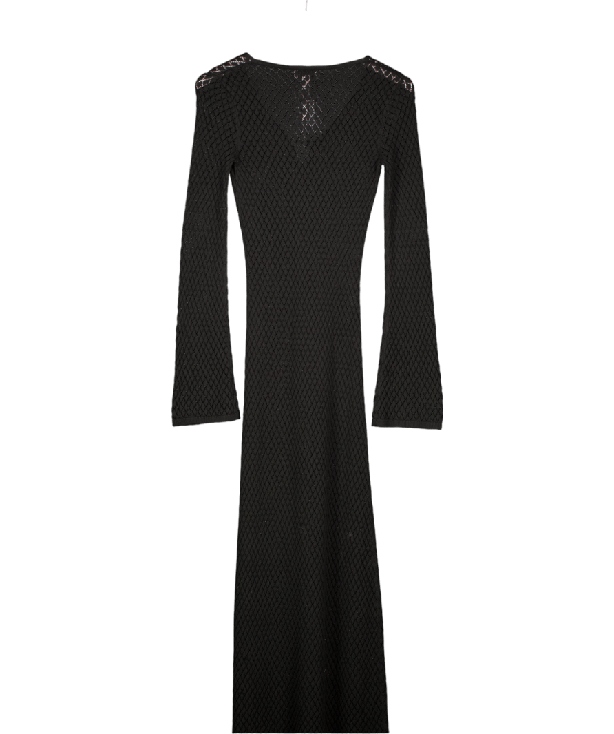 PRETTY LAVISH Crochet Knit Midaxi Dress In Black UK XS - Reliked